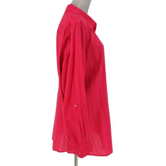 Coldwater Creek Top Plus 2X Pink Textured Cotton Blouse Roll Tab Sleeve Career - Picture 4 of 14
